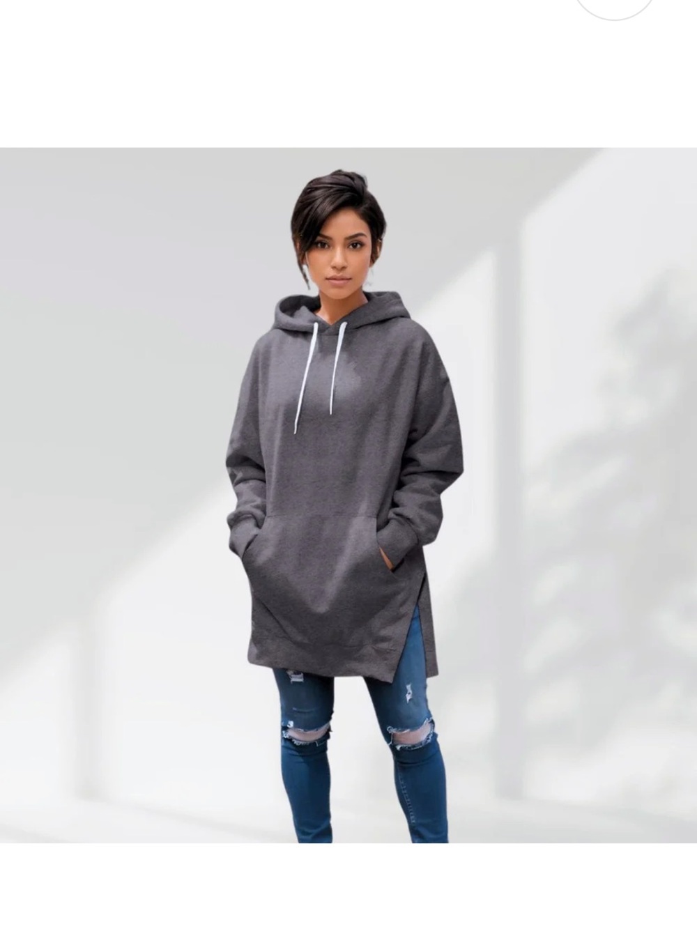 The Warmy Relaxed Charcoal Hooded Tunic Sweater
